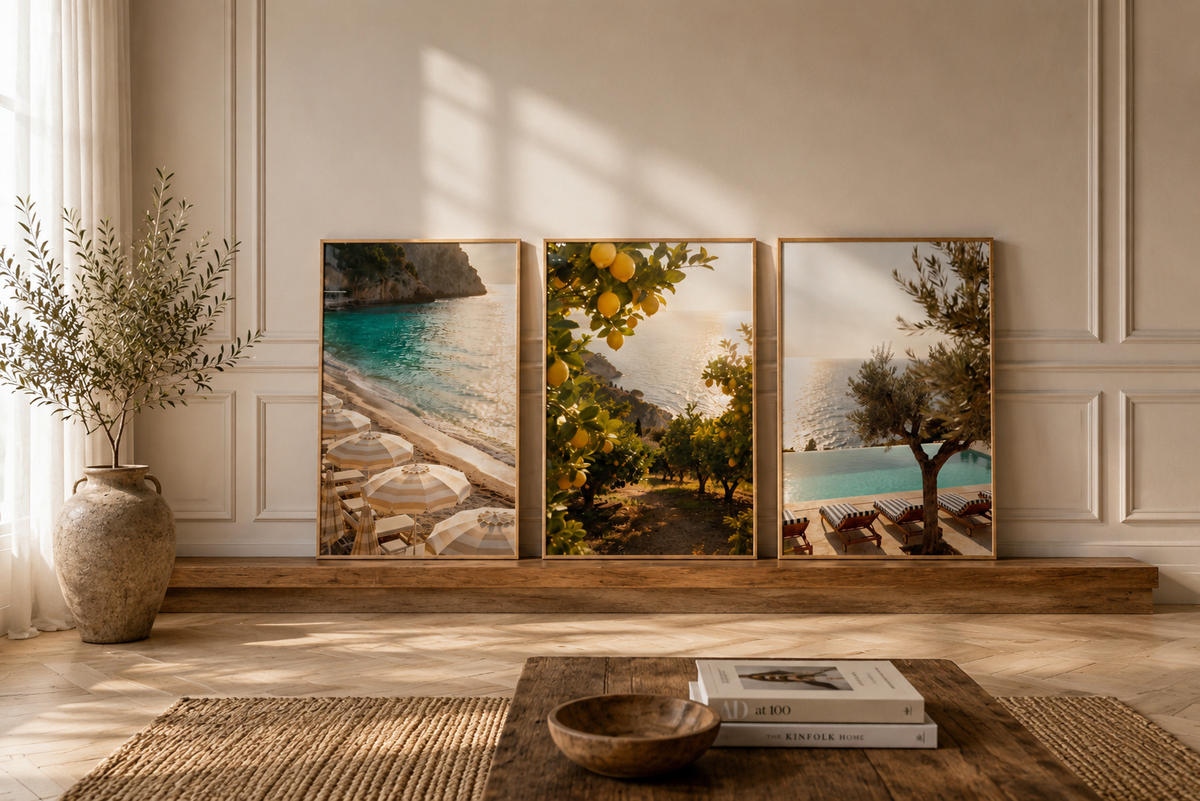 Mediterranean Beach Club Wall Art Set of 3: Italian Riviera Photography Printable
