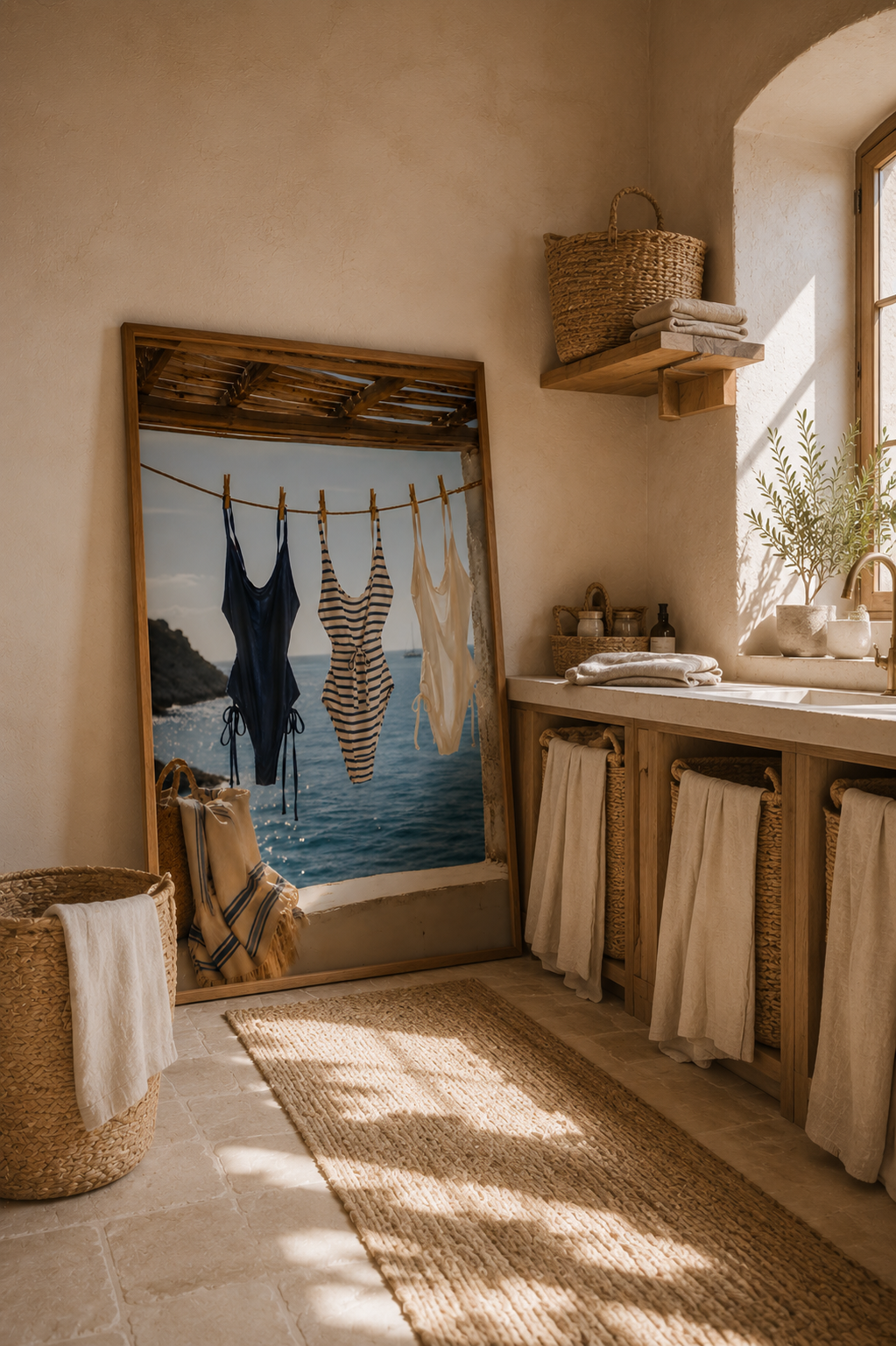 Coastal Swimsuit Wall Art: Hanging Bikini Photography, Mediterranean Summer Beach House Decor Printable