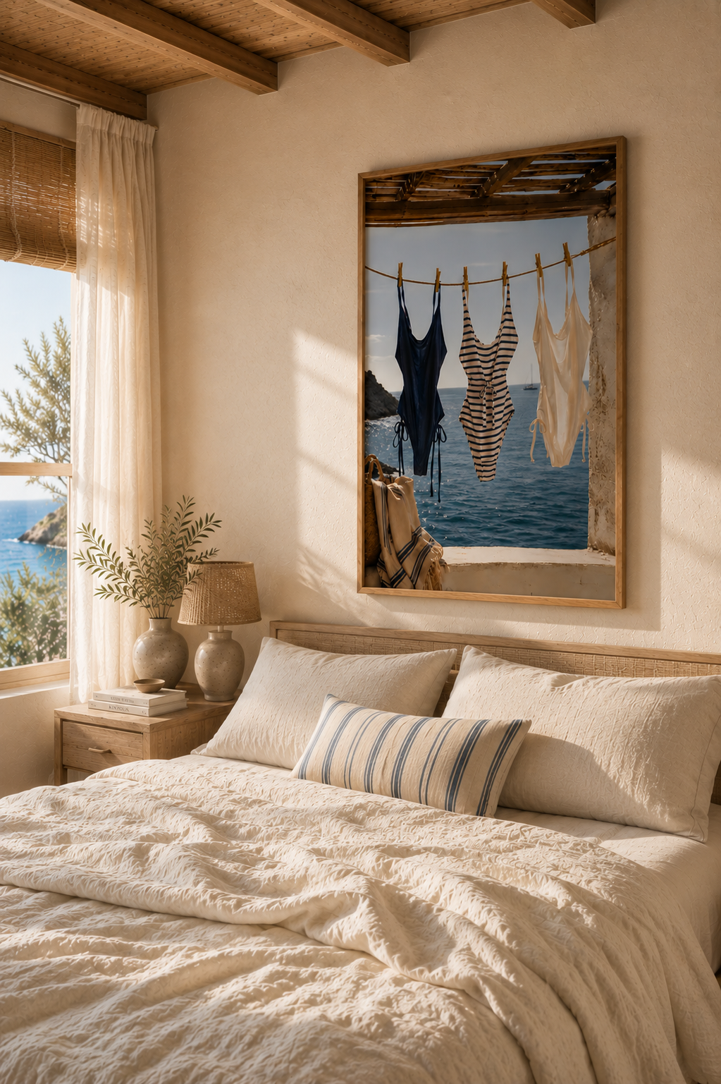 Coastal Swimsuit Wall Art: Hanging Bikini Photography, Mediterranean Summer Beach House Decor Printable