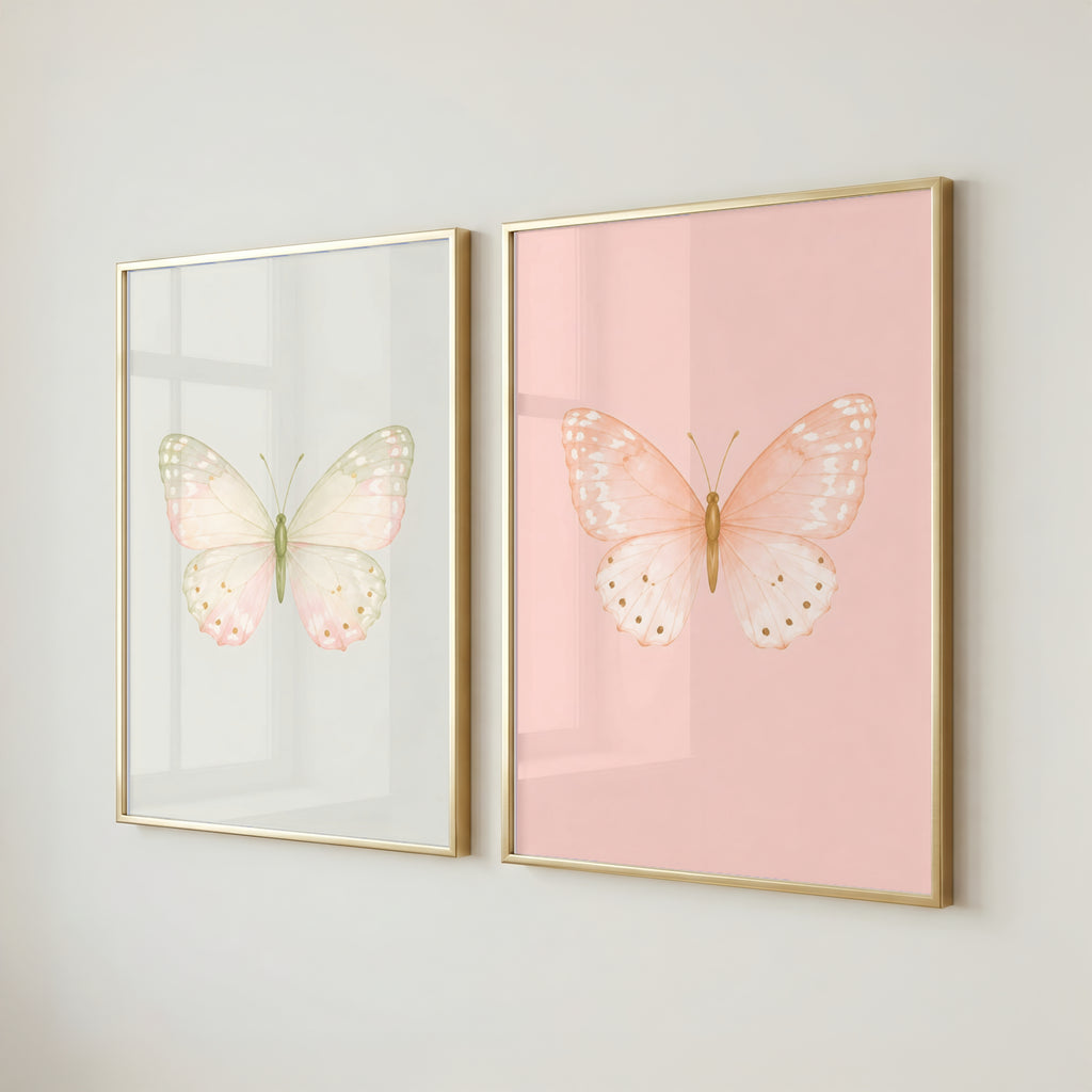 Pastel Butterfly Wall Art Set of 6: Nursery Decor Printable, Watercolor Kids Bedroom