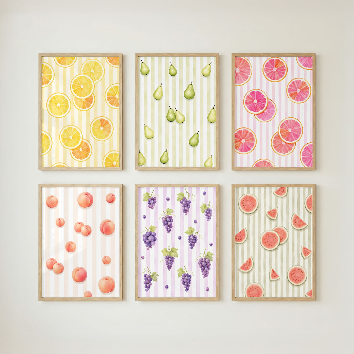 Striped Fruit Wall Art Bundle of 12: Colorful Summer Kitchen Printable