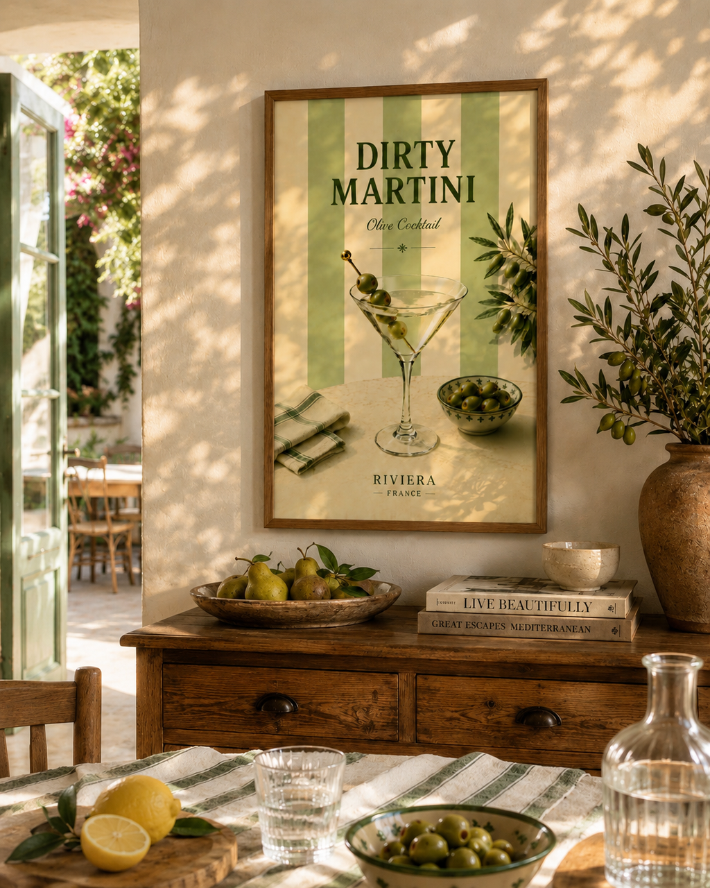 Dirty Martini Cocktail Wall Art: Mediterranean Bar Cart Decor Printable