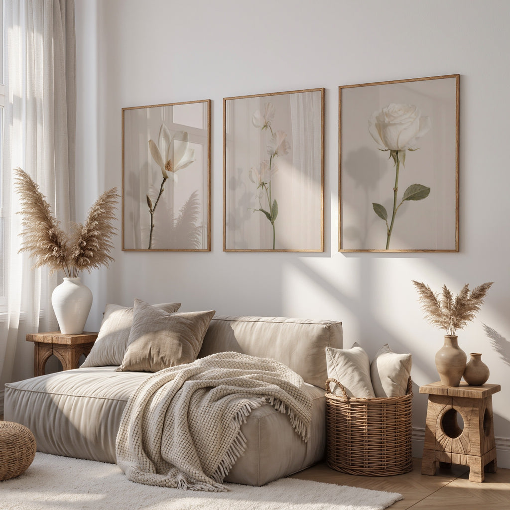 Set of 20 Wildflower Stems Printable: Beige Floral Japandi Scandinavian Minimalist Wall Art