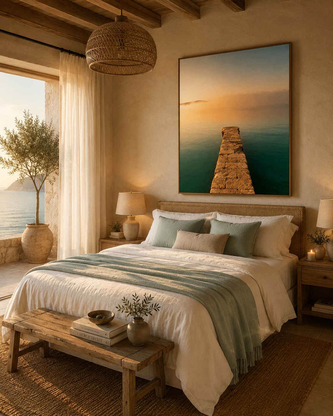 Mediterranean Coastal Wall Art: Stone Pier Bathroom Decor Printable