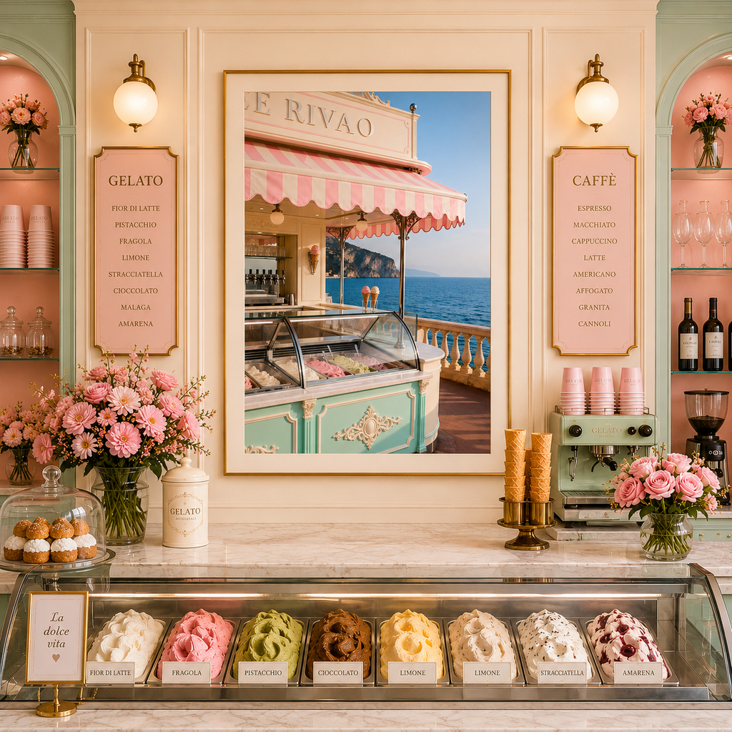 Italian Riviera Gelato Wall Art: Mediterranean Coastal Photography Printable