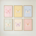 Pastel Butterfly Wall Art Set of 6: Nursery Decor Printable, Watercolor Kids Bedroom