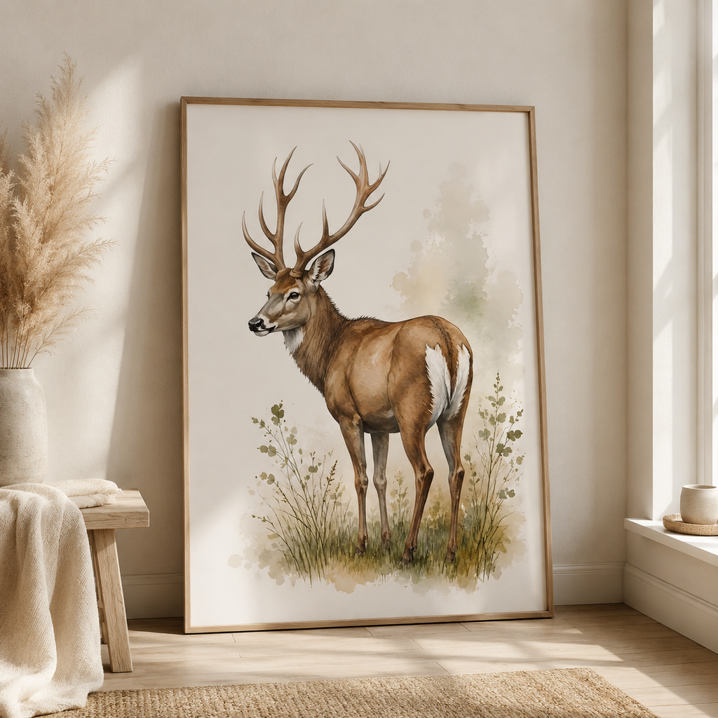Deer Nursery Wall Art Set of 12: Woodland Animals & Neutral Kids Room Decor Printable