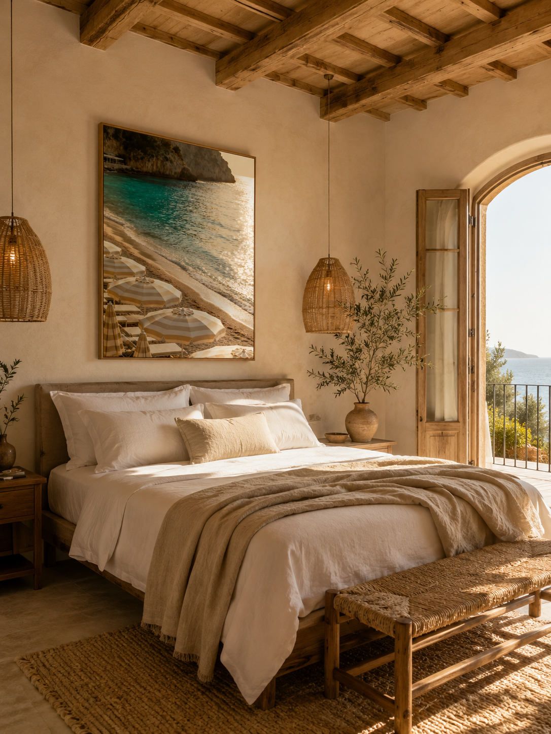 Mediterranean Sea Wall Art: Coastal Umbrellas Photography, Beach House Decor Printable