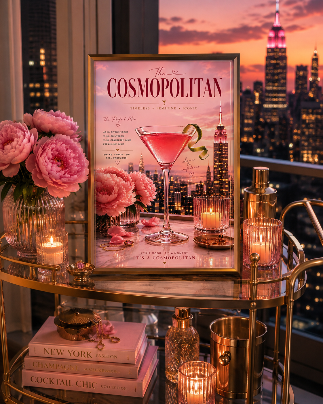 Pink Cosmopolitan Cocktail Wall Art: Feminine Luxury Apartment Printable Poster