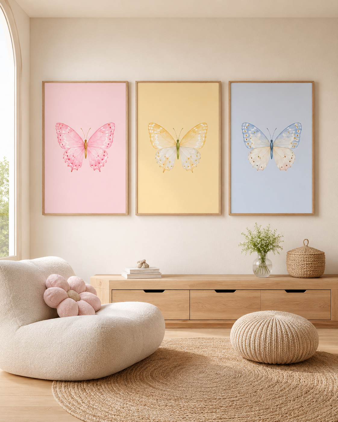 Colorful Butterfly Wall Art Set of 3: Pastel Nursery Decor Printable
