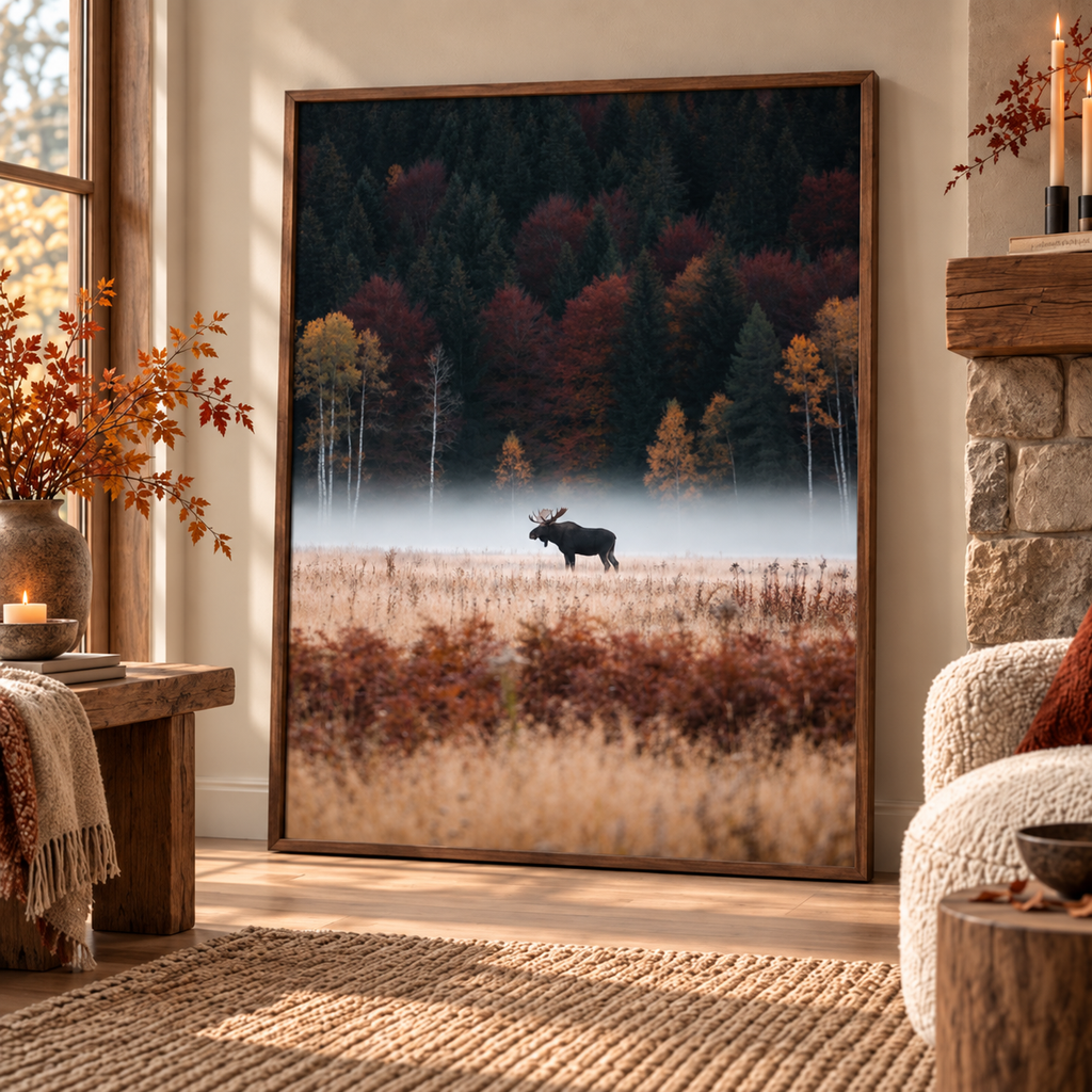 Moose Wall Art: Autumn Forest Wildlife Photography, Rustic Cabin Decor Printable