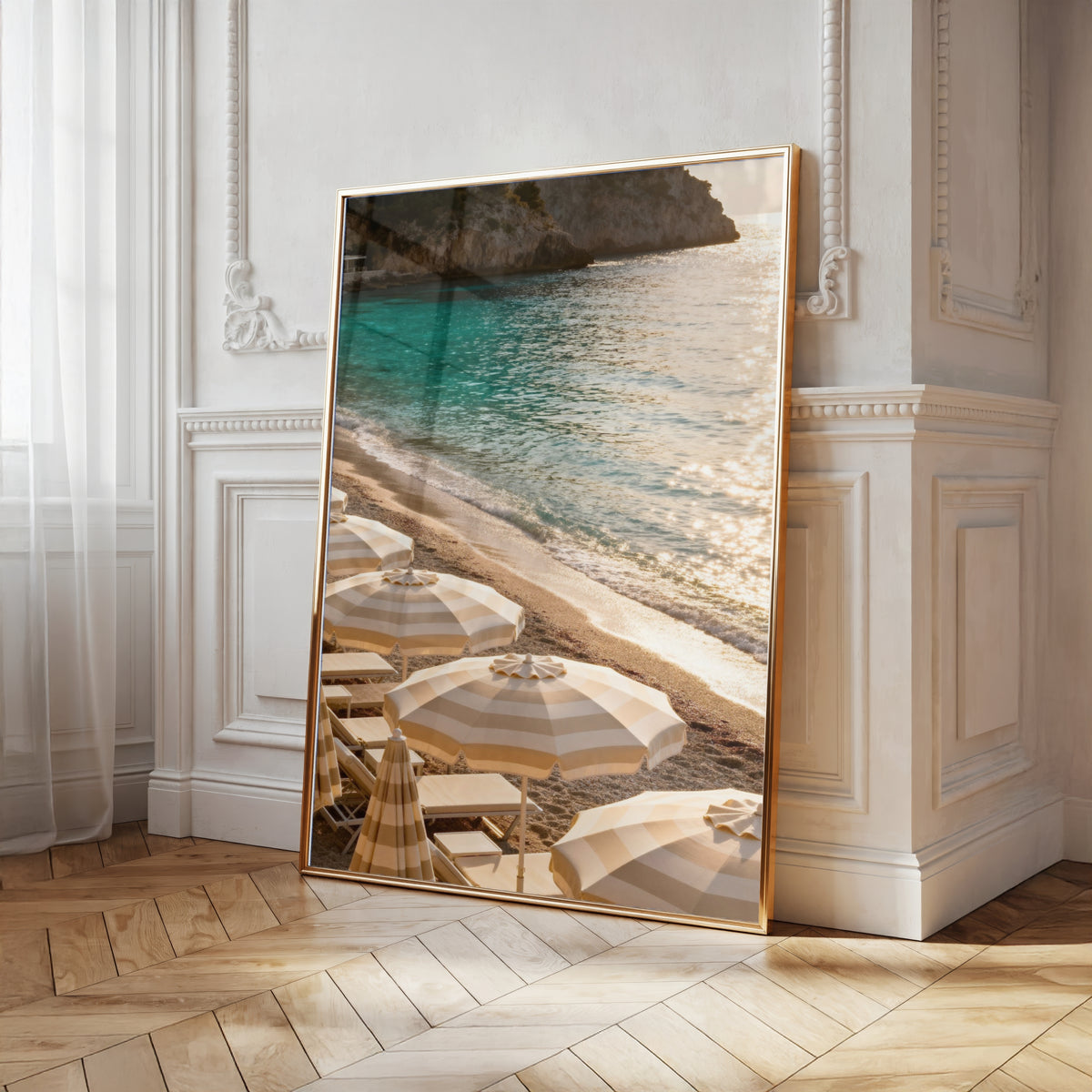 Mediterranean Sea Wall Art: Coastal Umbrellas Photography, Beach House Decor Printable