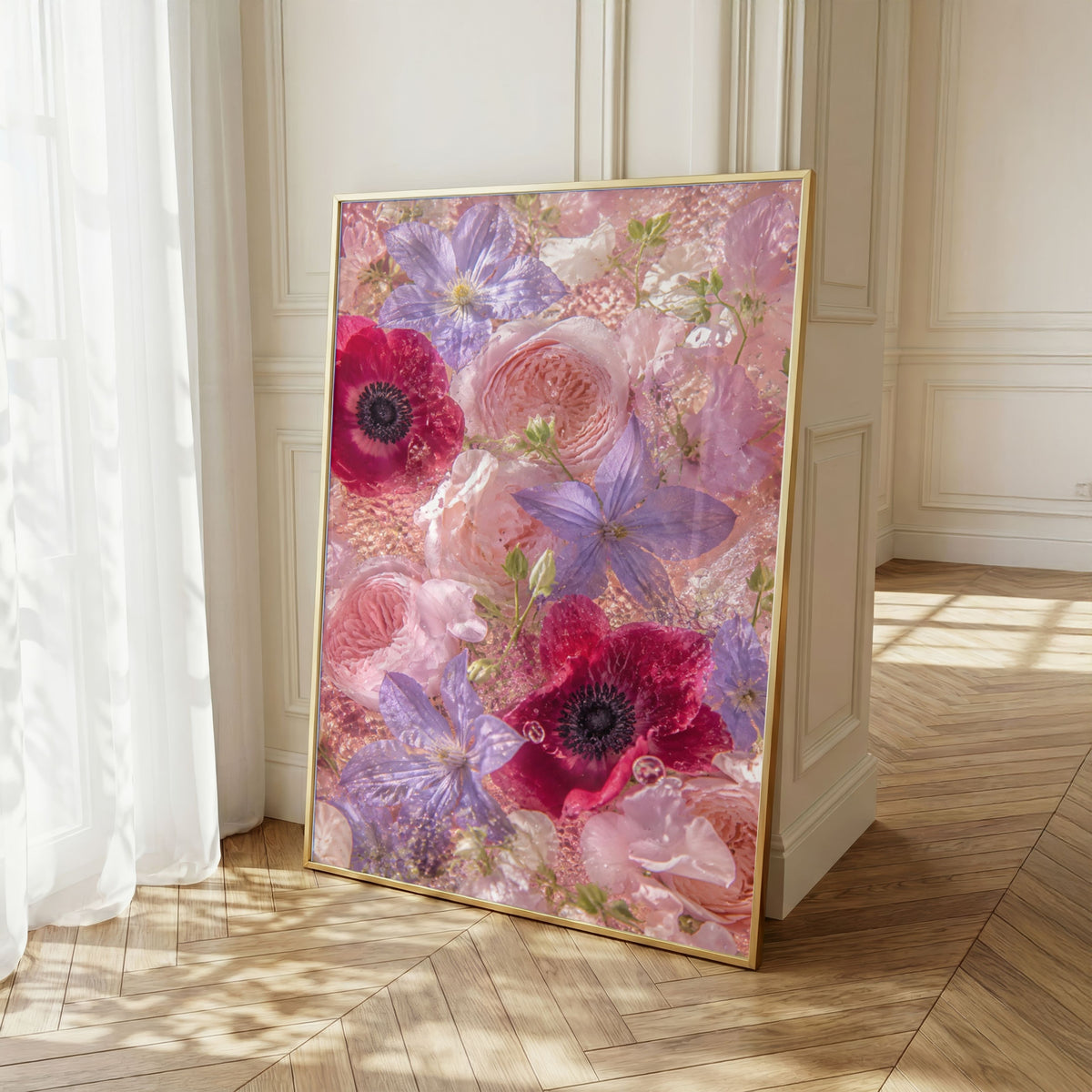 Pink Flower Wall Art: Romantic Anemone & Rose Photography, Feminine Bedroom Decor Printable