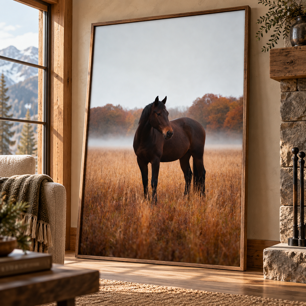 Autumn Horse Wall Art: Brown Horse Countryside Photography Printable