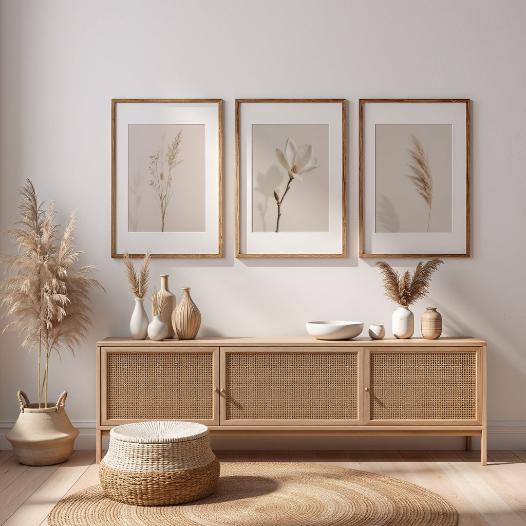 Set of 20 Wildflower Stems Printable: Beige Floral Japandi Scandinavian Minimalist Wall Art