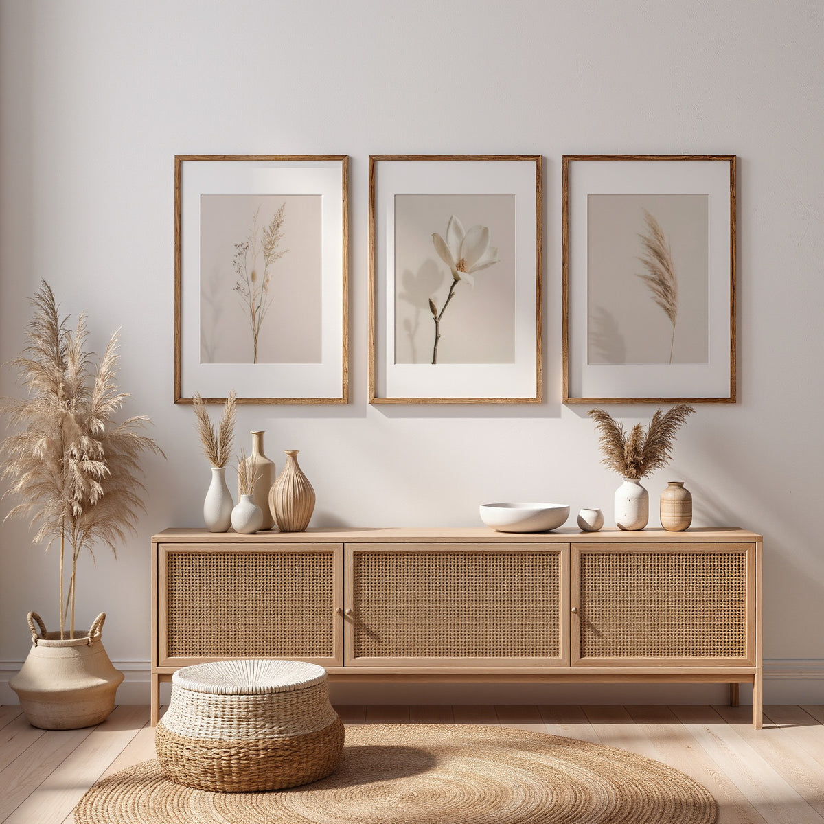 Set of 20 Wildflower Stems Printable: Beige Floral Japandi Scandinavian Minimalist Wall Art