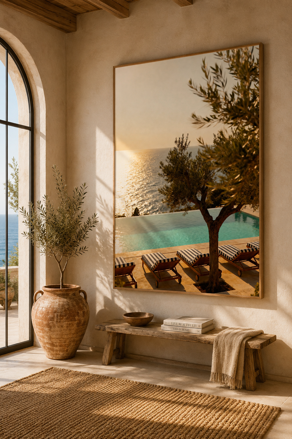 Mediterranean Infinity Pool Wall Art: Luxury Coastal Resort Photography Printable
