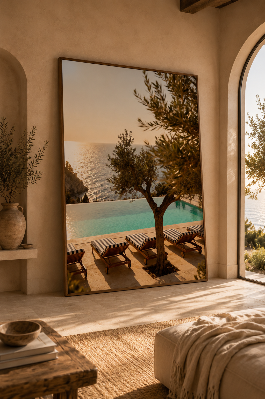 Mediterranean Infinity Pool Wall Art: Luxury Coastal Resort Photography Printable