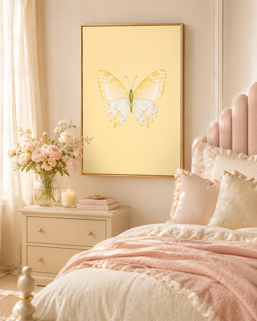 Pastel Butterfly Wall Art Set of 6: Nursery Decor Printable, Watercolor Kids Bedroom