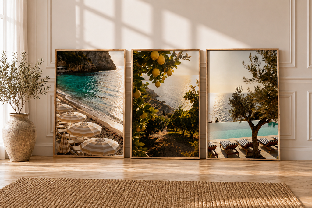 Mediterranean Beach Club Wall Art Set of 3: Italian Riviera Photography Printable