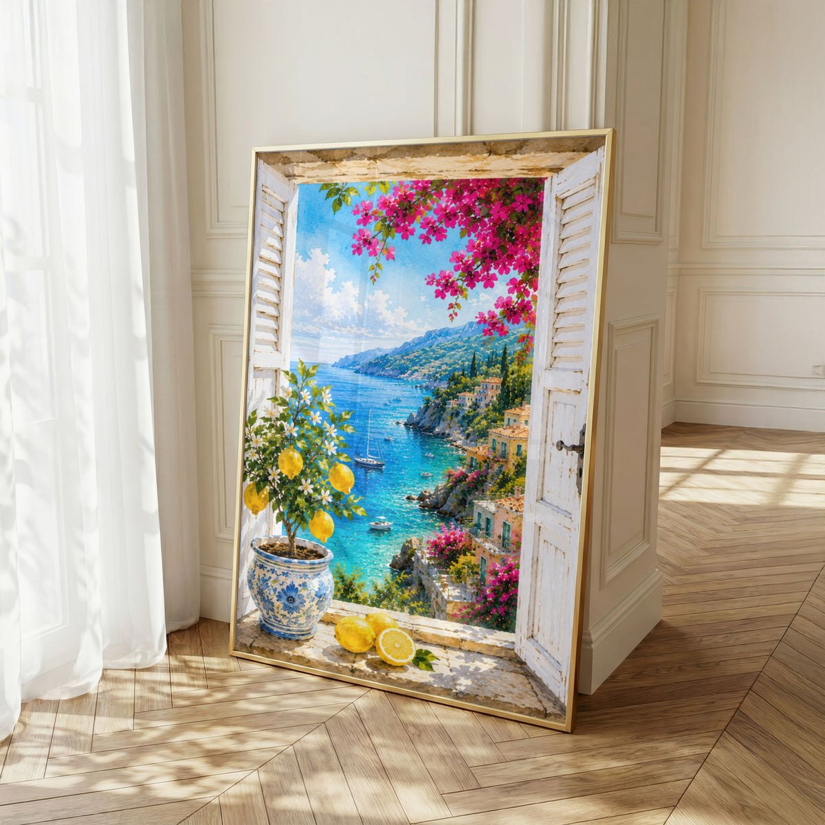 Mediterranean Window Wall Art Set of 3: Amalfi Coast Lemon Trees & Coastal Views Printable