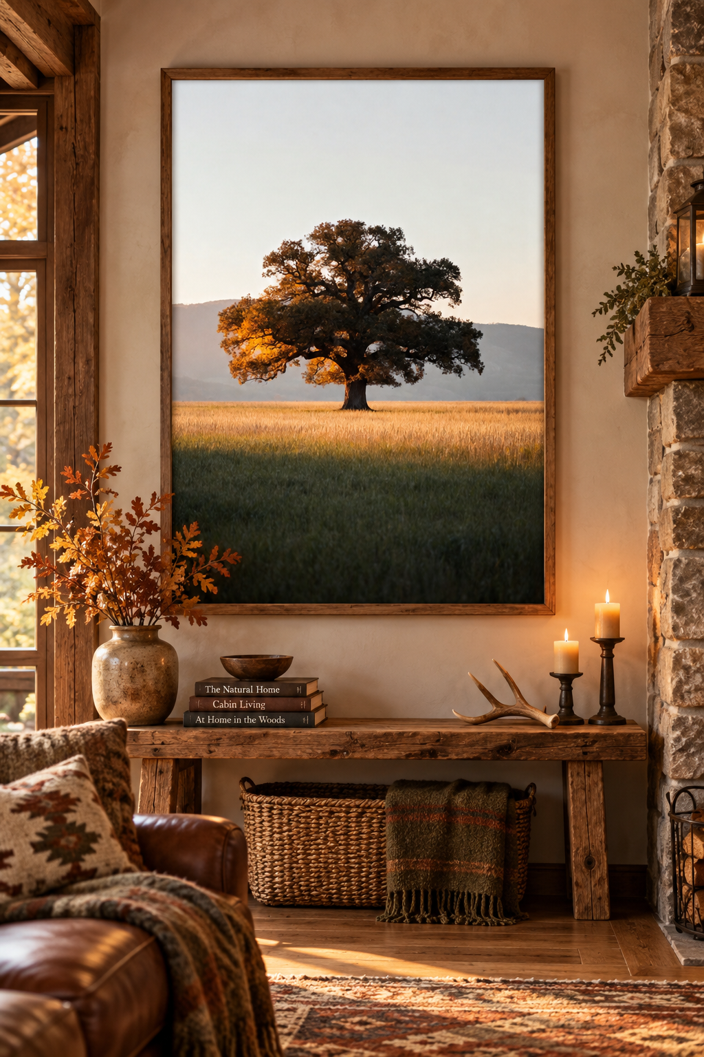 Oak Tree Wall Art: Autumn Countryside Landscape Photography, Golden Hour Nature Decor Printable
