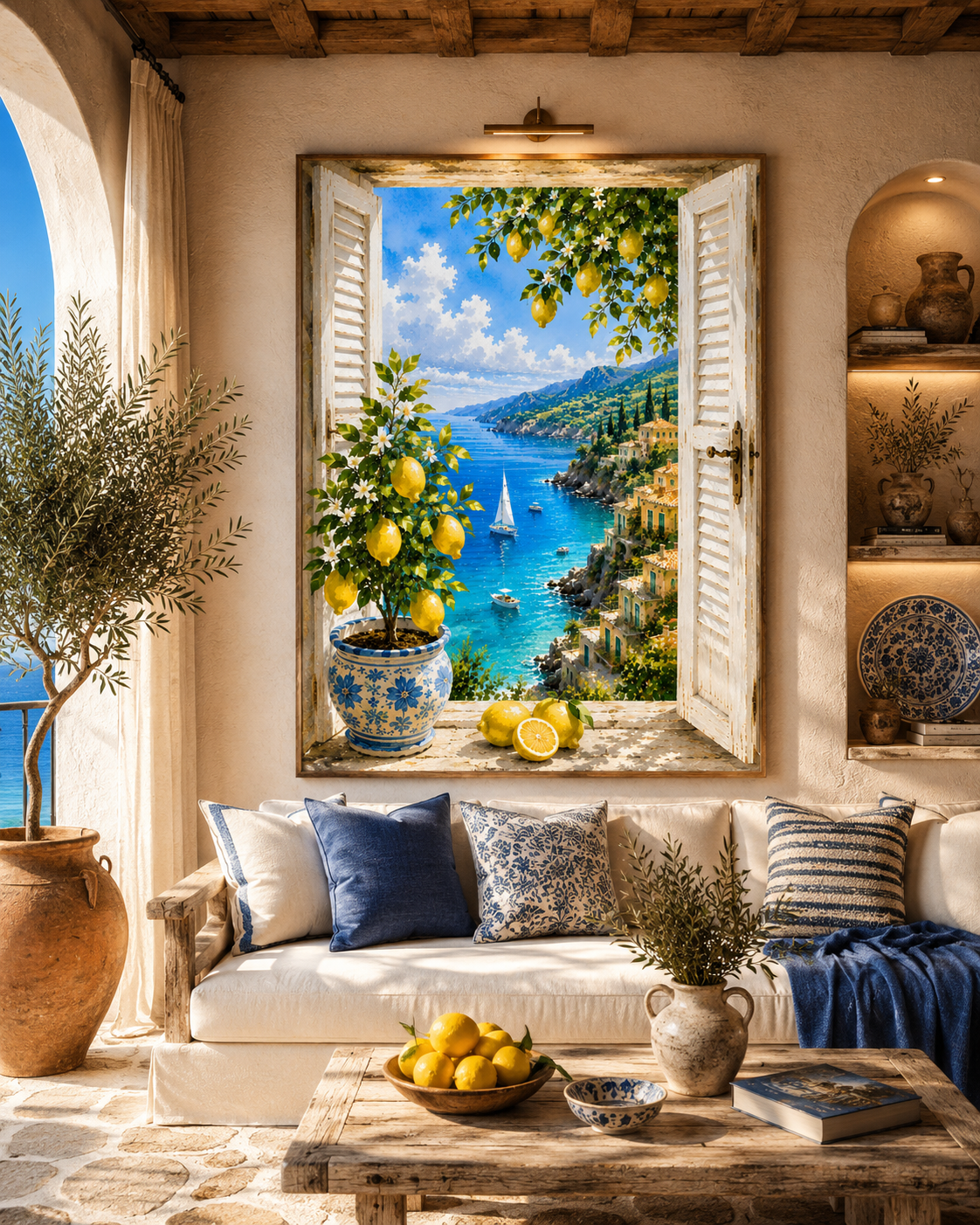 Mediterranean Window Wall Art Set of 3: Amalfi Coast Lemon Trees & Coastal Views Printable