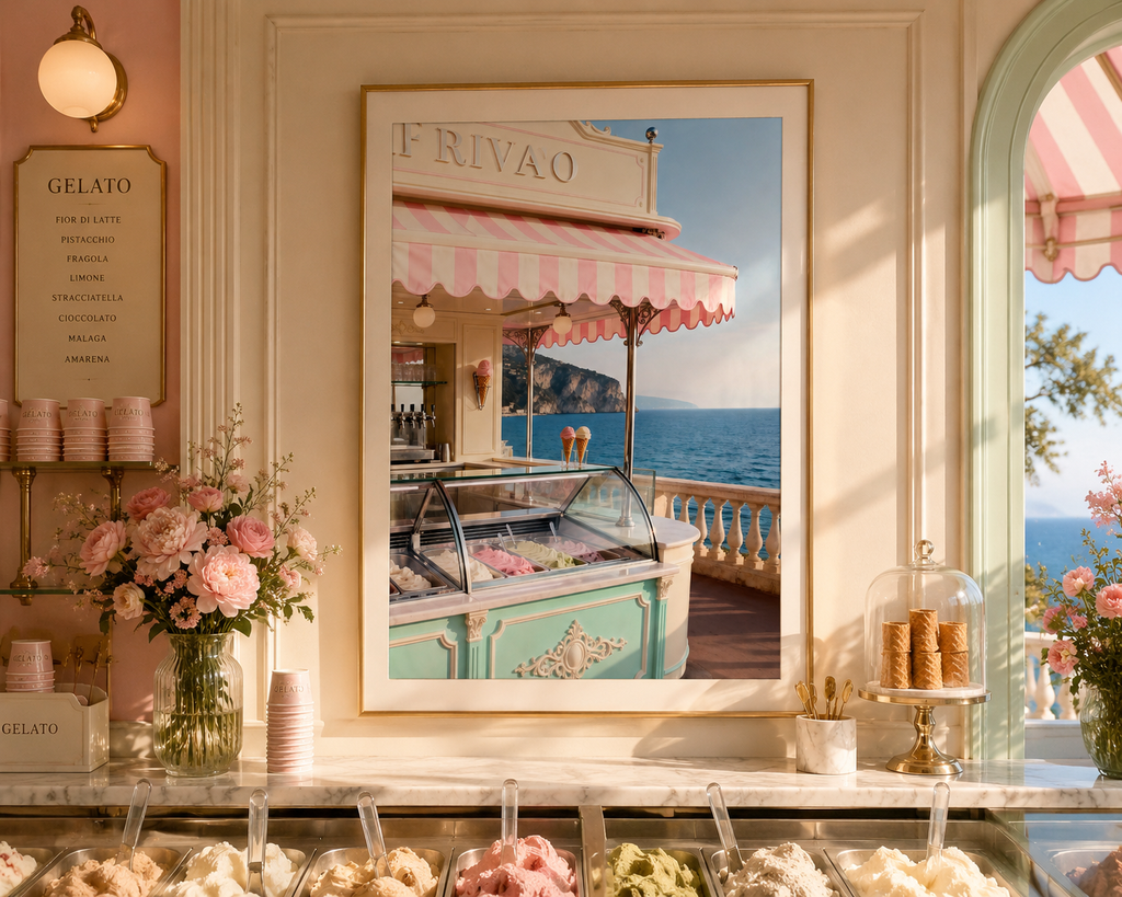 Italian Riviera Gelato Wall Art: Mediterranean Coastal Photography Printable
