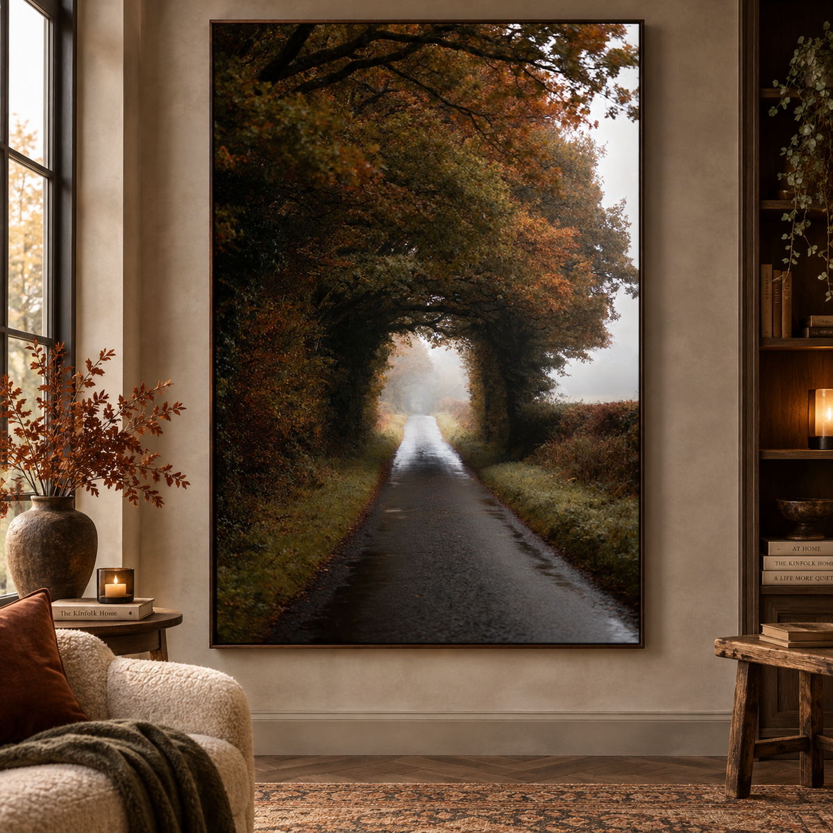 Autumn Forest Wall Art Printable: Moody Country Road Landscape Photography