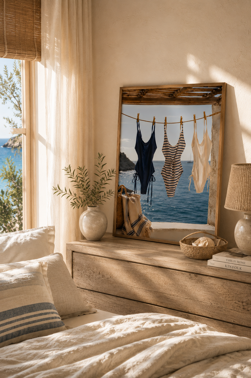 Coastal Swimsuit Wall Art: Hanging Bikini Photography, Mediterranean Summer Beach House Decor Printable