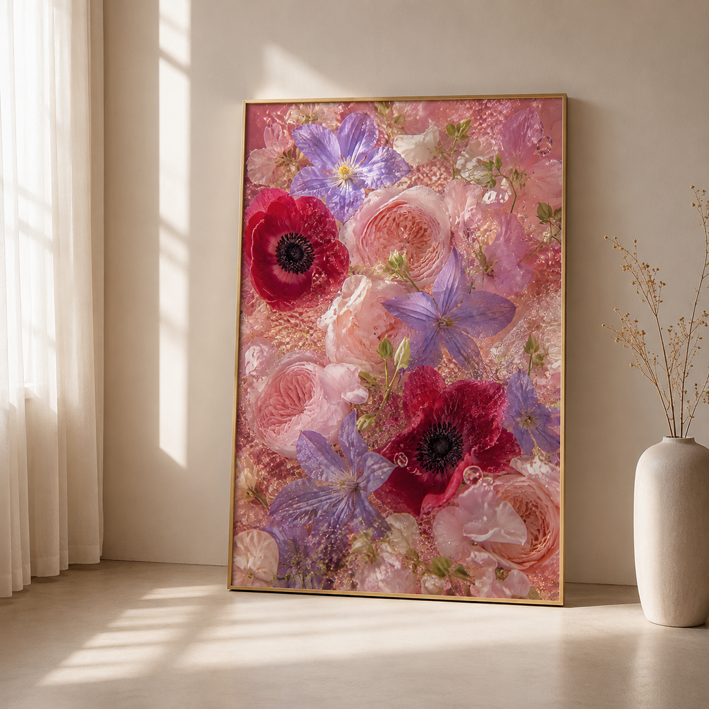 Pink Flower Wall Art: Romantic Anemone & Rose Photography, Feminine Bedroom Decor Printable