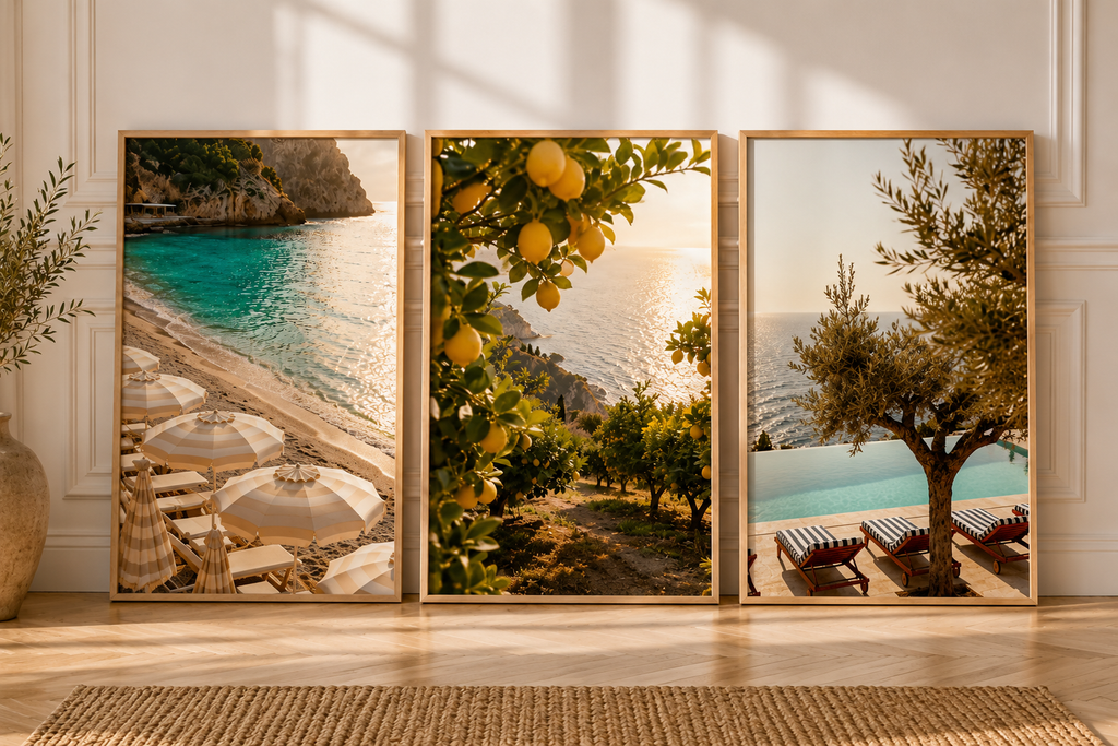 Mediterranean Beach Club Wall Art Set of 3: Italian Riviera Photography Printable