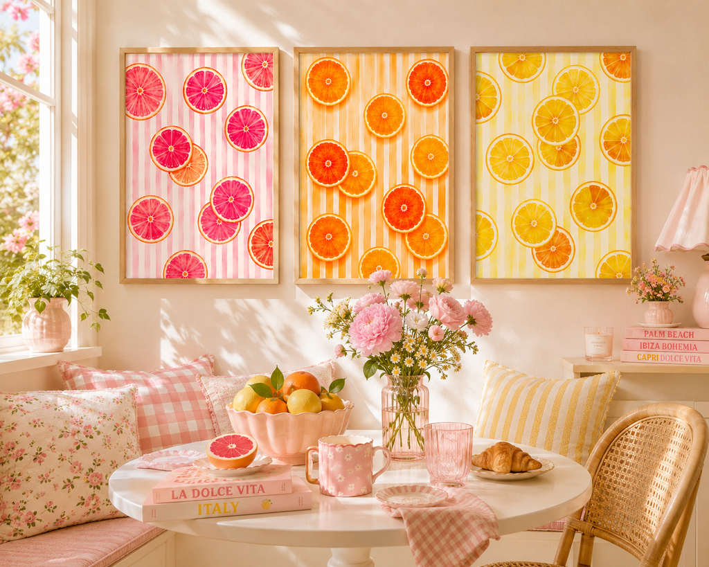 Italian Summer Citrus Wall Art Set of 3: Lemon, Orange & Grapefruit Printable