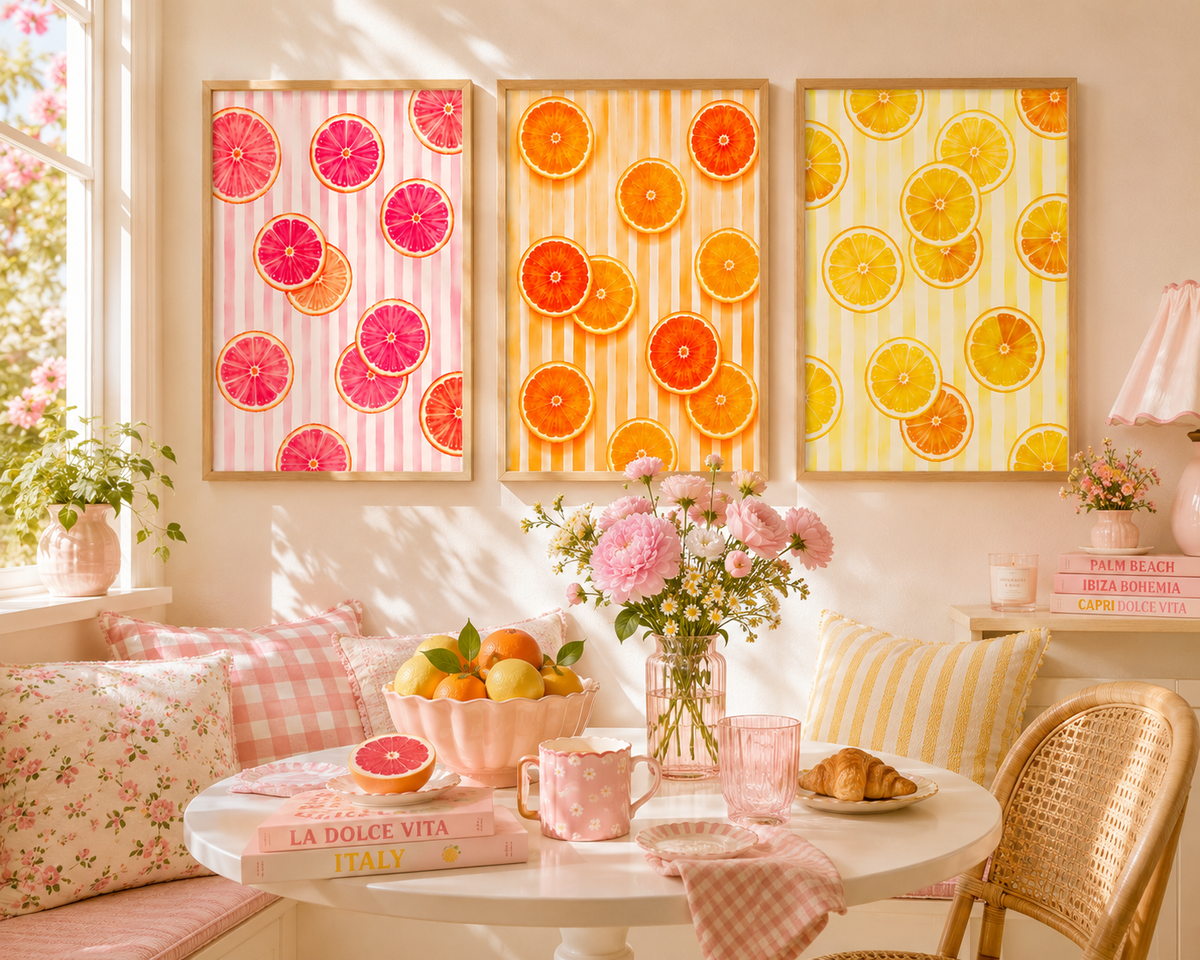 Italian Summer Citrus Wall Art Set of 3: Lemon, Orange & Grapefruit Printable