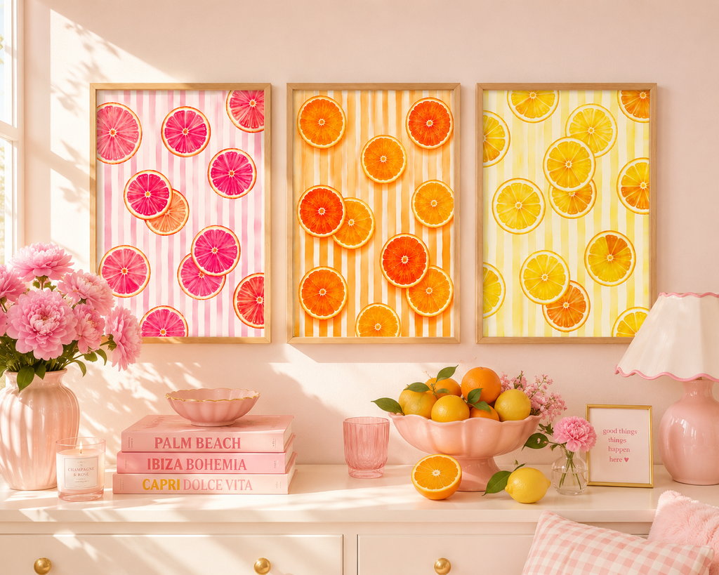 Italian Summer Citrus Wall Art Set of 3: Lemon, Orange & Grapefruit Printable