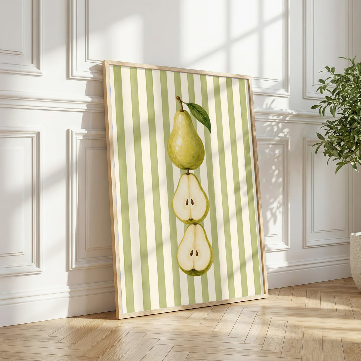 Striped Fruit Wall Art Set of 6: Colorful Modern Kitchen Decor, Lemon Cherry Printable