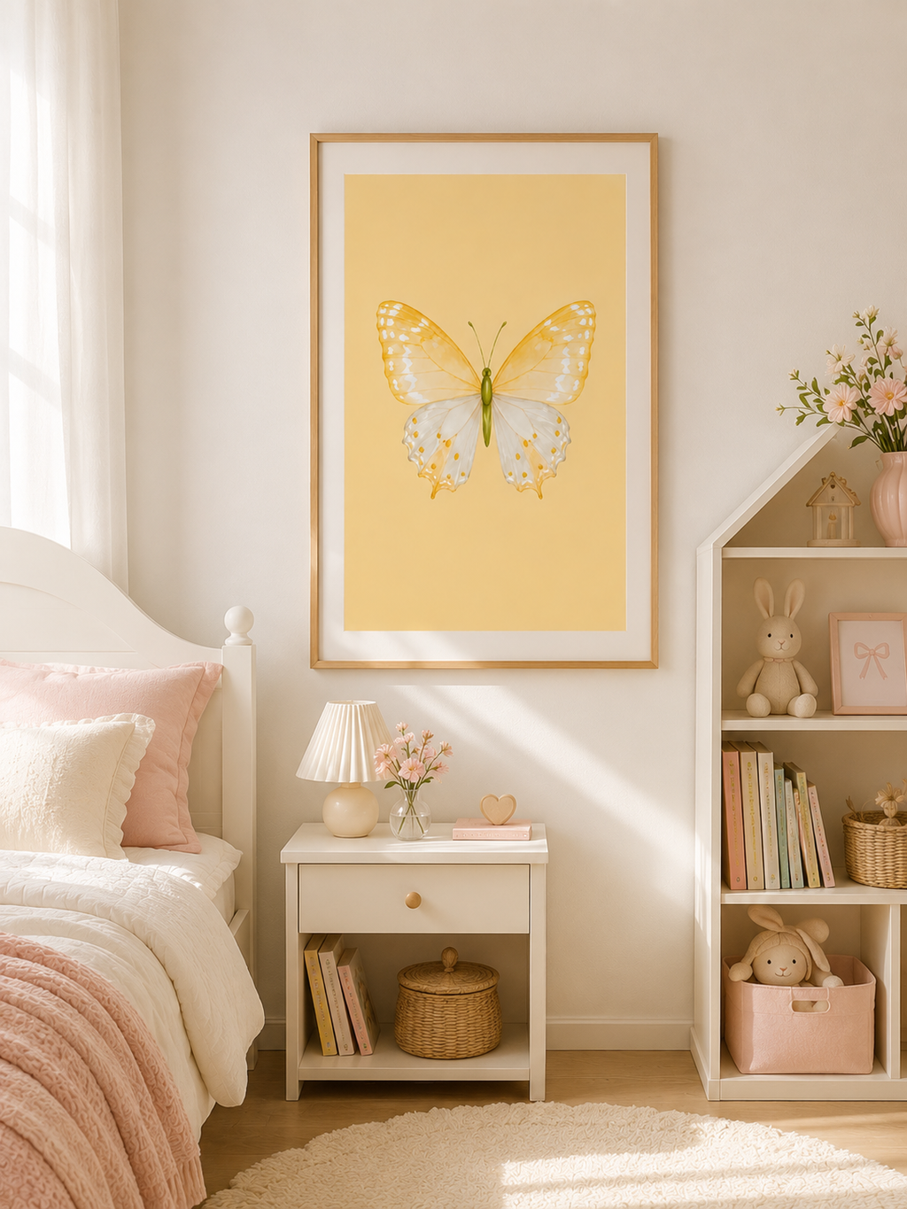 Butter Yellow Butterfly Wall Art: Watercolor Girls Room & Nursery Decor Printable