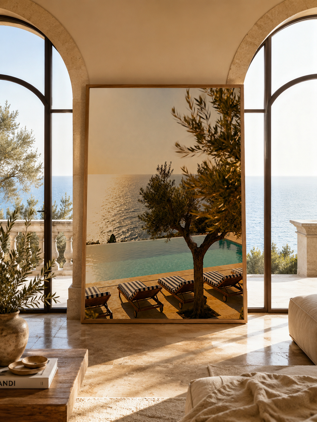 Mediterranean Infinity Pool Wall Art: Luxury Coastal Resort Photography Printable