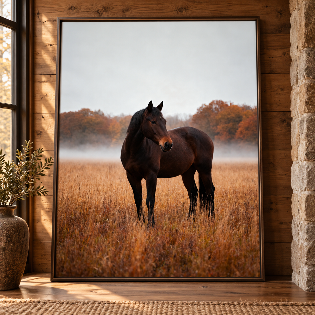 Autumn Horse Wall Art: Brown Horse Countryside Photography Printable