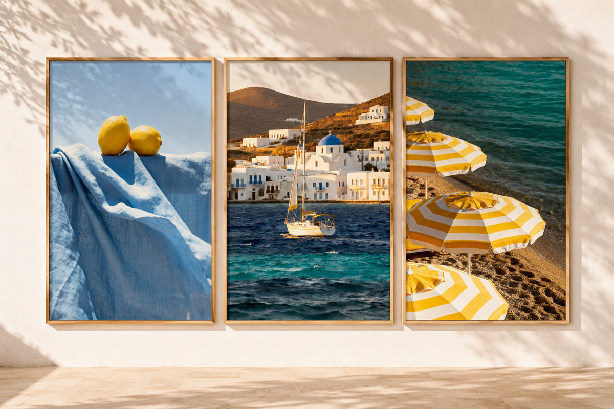 Mediterranean Wall Art Set of 3: Coastal Beach Summer Photography Printable
