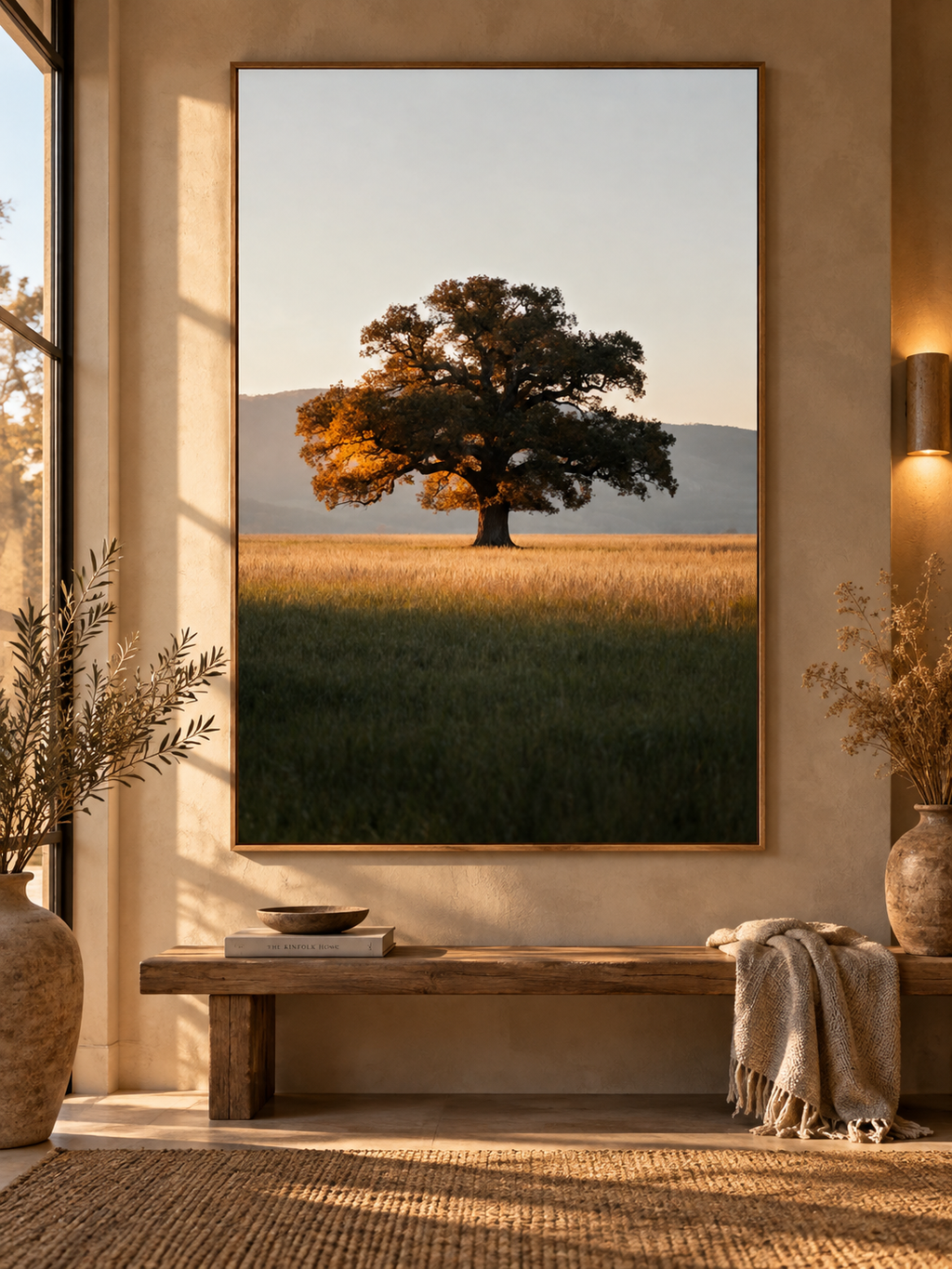 Oak Tree Wall Art: Autumn Countryside Landscape Photography, Golden Hour Nature Decor Printable