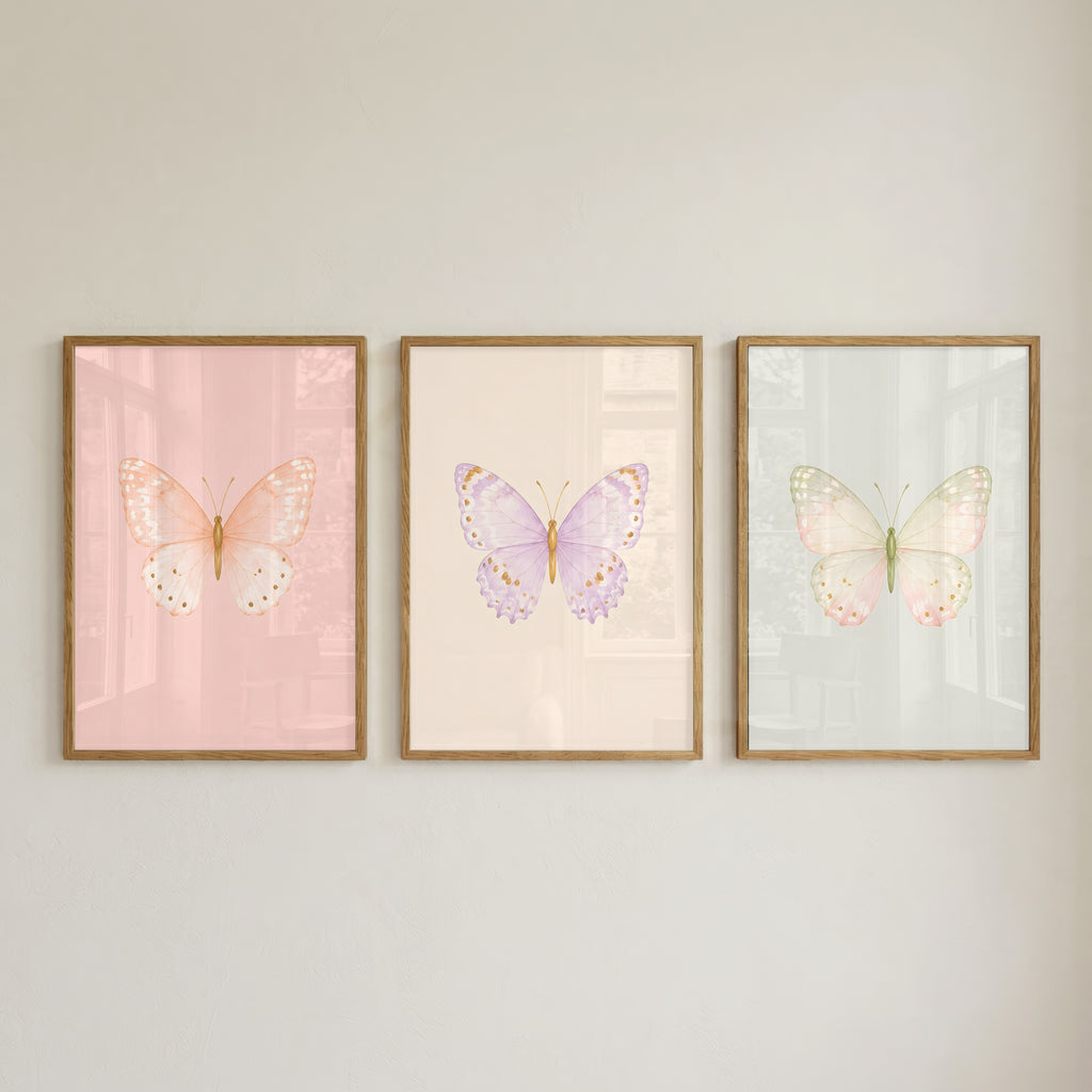 Pastel Butterfly Wall Art Set of 6: Nursery Decor Printable, Watercolor Kids Bedroom