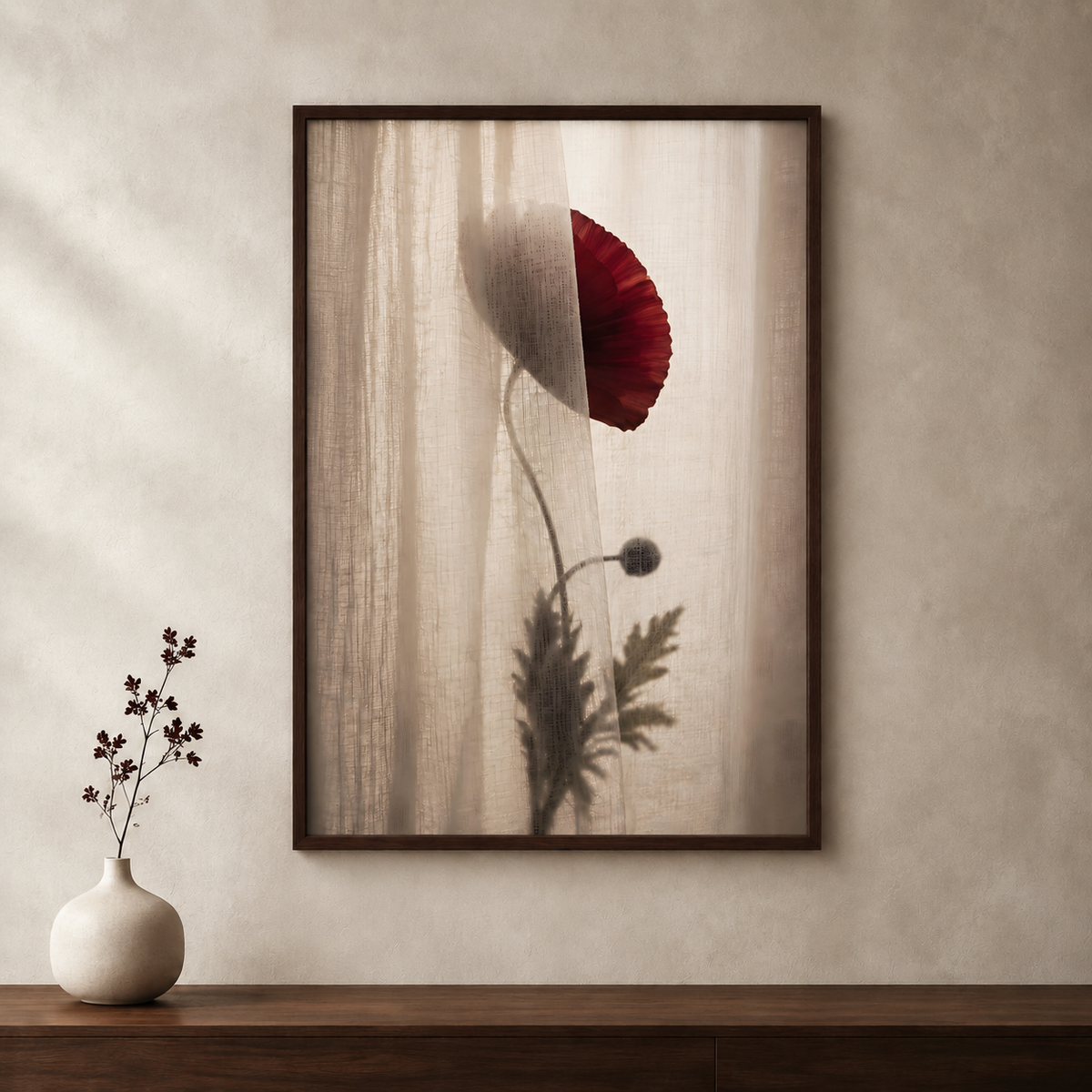 Burgundy Flower Wall Art Set of 6: Modern Botanical Living Room Decor Printable