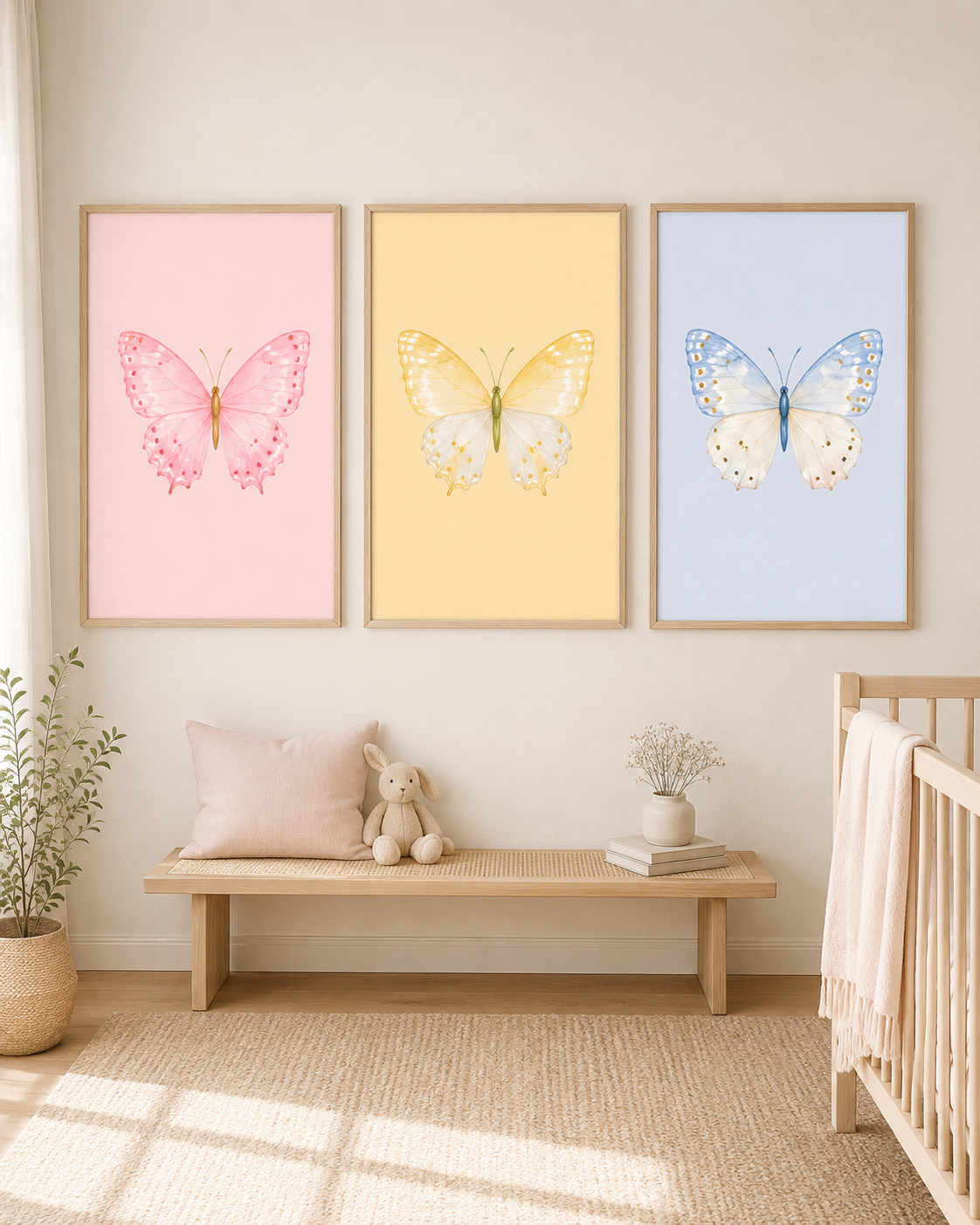 Colorful Butterfly Wall Art Set of 3: Pastel Nursery Decor Printable