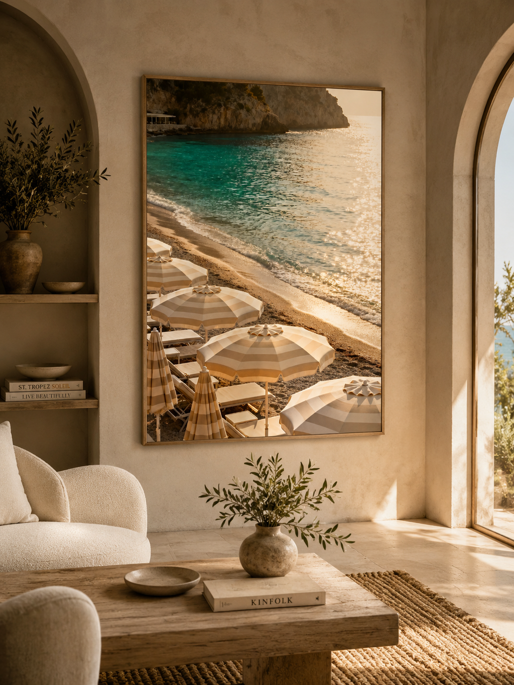 Mediterranean Sea Wall Art: Coastal Umbrellas Photography, Beach House Decor Printable