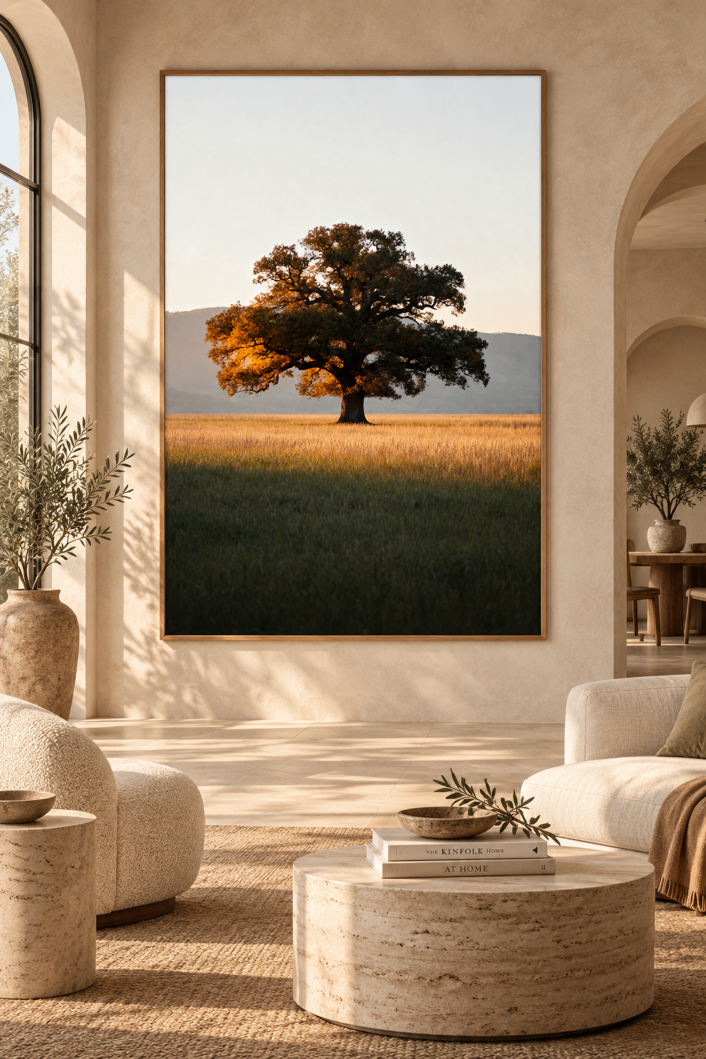 Oak Tree Wall Art: Autumn Countryside Landscape Photography, Golden Hour Nature Decor Printable