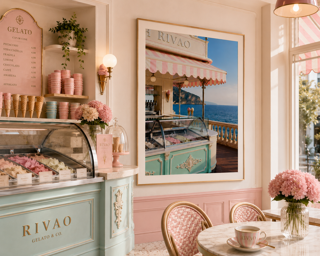 Italian Riviera Gelato Wall Art: Mediterranean Coastal Photography Printable