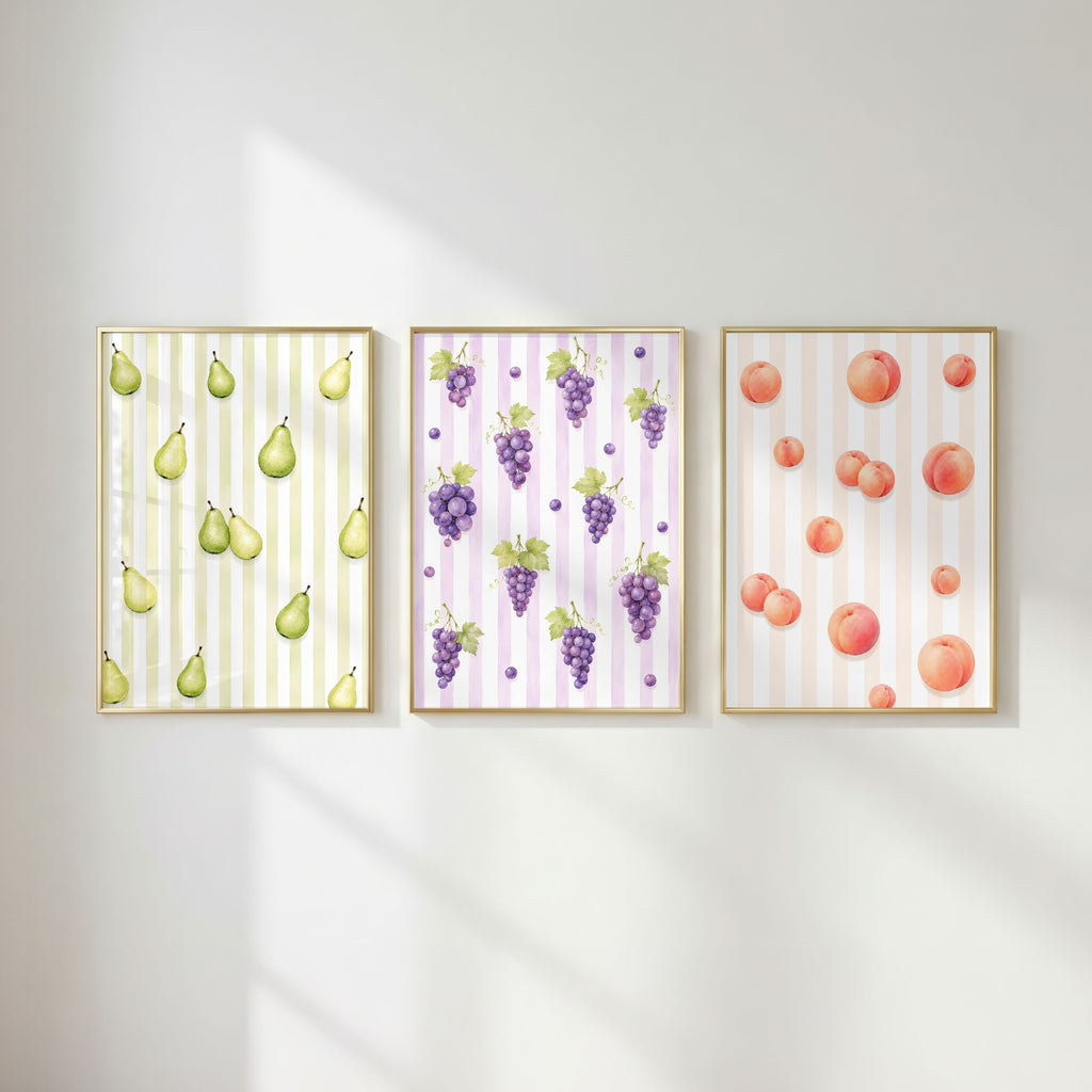 Striped Fruit Wall Art Bundle of 12: Colorful Summer Kitchen Printable