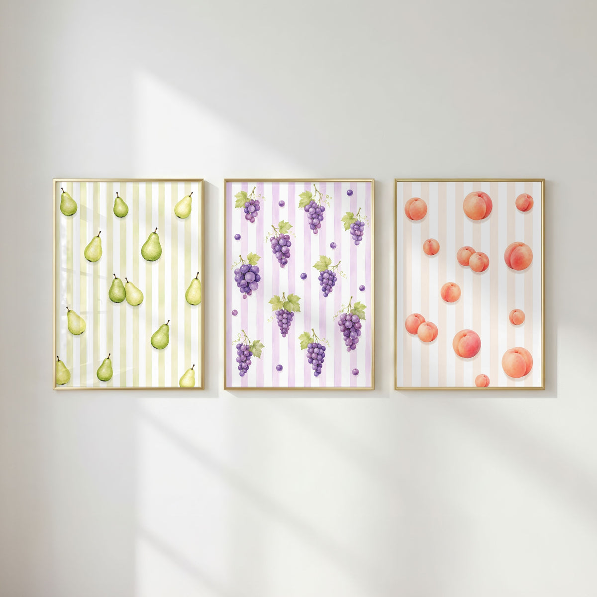 Striped Fruit Wall Art Bundle of 12: Colorful Summer Kitchen Printable