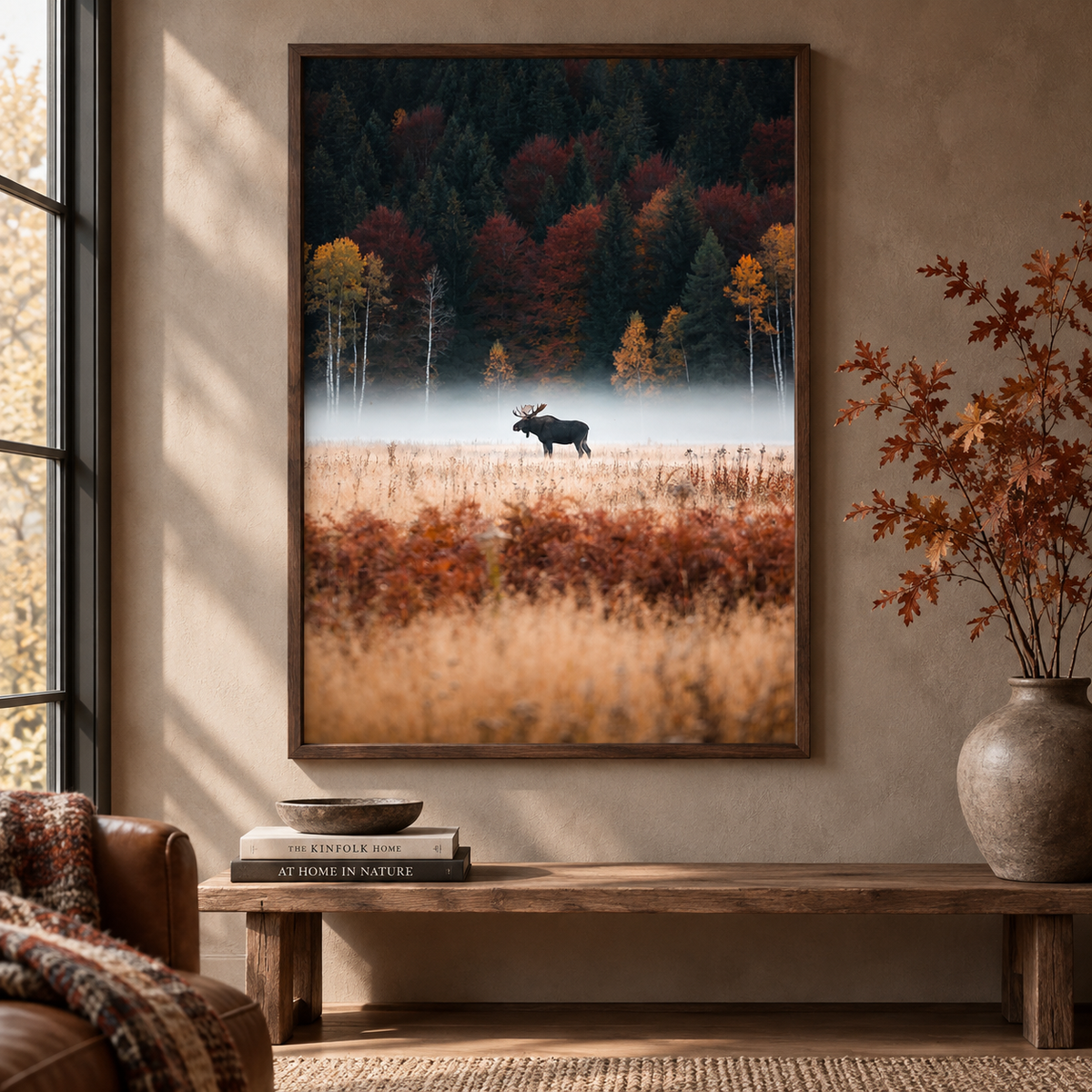 Moose Wall Art: Autumn Forest Wildlife Photography, Rustic Cabin Decor Printable